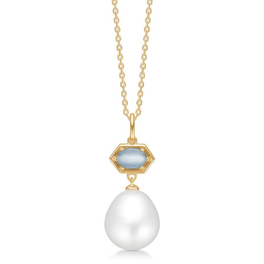 Jewellery Mads Z | Pearl Delight Pendant In 14 Ct. Gold With Aquamarine And Cultured Pearls