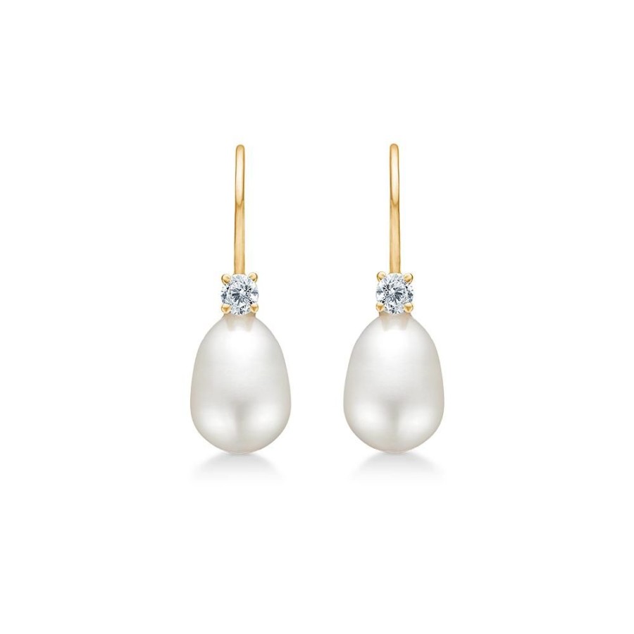 Jewellery Mads Z | Kenzie Earrings In 8 Ct. Gold With Pearl And Zirconia