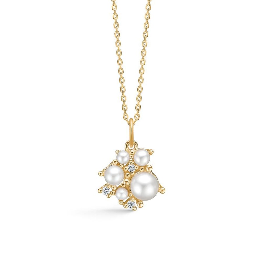 Jewellery Mads Z | Diamond Cloud Pendant In 14 Ct. Gold With Cultured Pearl And Brilliant