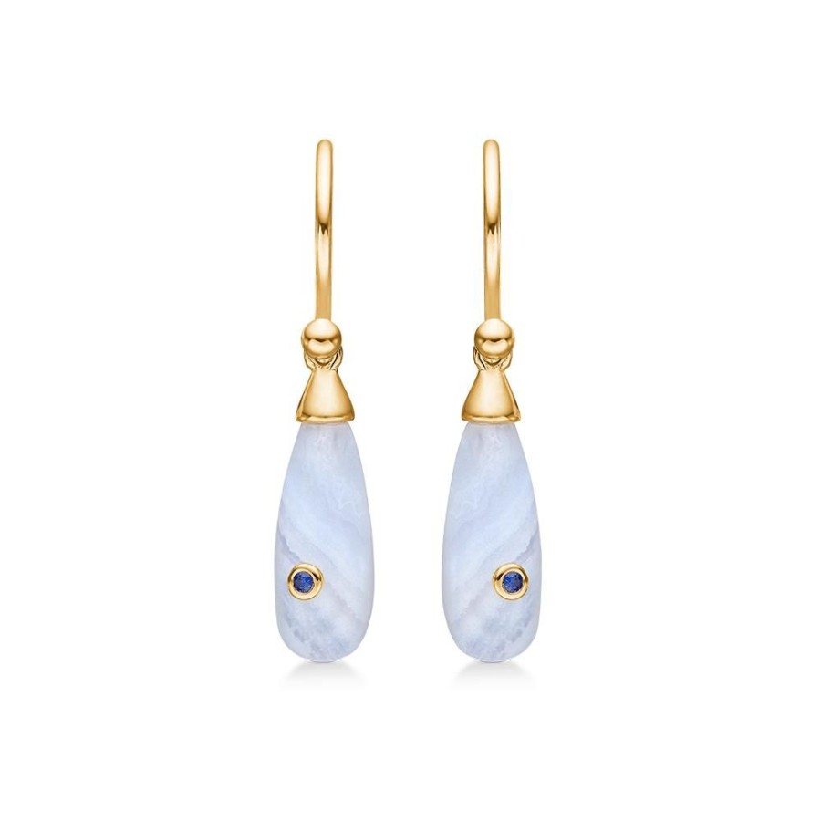 Jewellery Mads Z | Precious Drops Earrings In 14 Ct. Gold With Blue Lace Agate And Sapphire