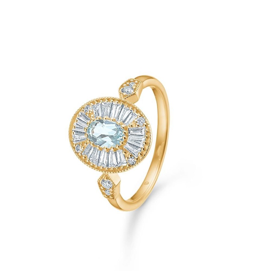 Jewellery Mads Z | Monaco Ring In 14 Ct. Gold With Aquamarine And Diamonds