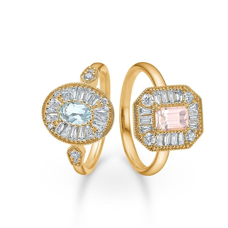 Jewellery Mads Z | Monaco Ring In 14 Ct. Gold With Aquamarine And Diamonds