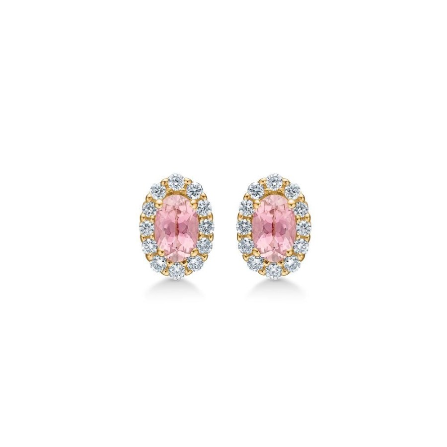 Jewellery Mads Z | Portofino Earrings In 14 Ct. Gold With Pink Topaz And Diamonds