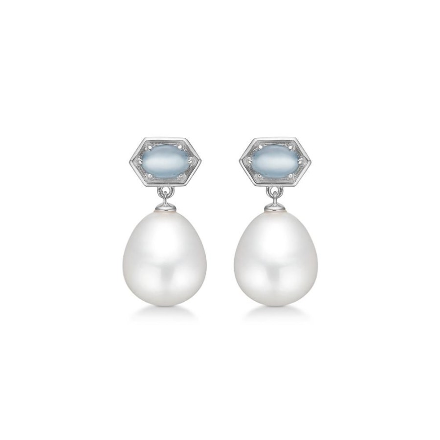 Jewellery Mads Z | Pearl Delight Earrings In Silver With Aquamarine And Pearl