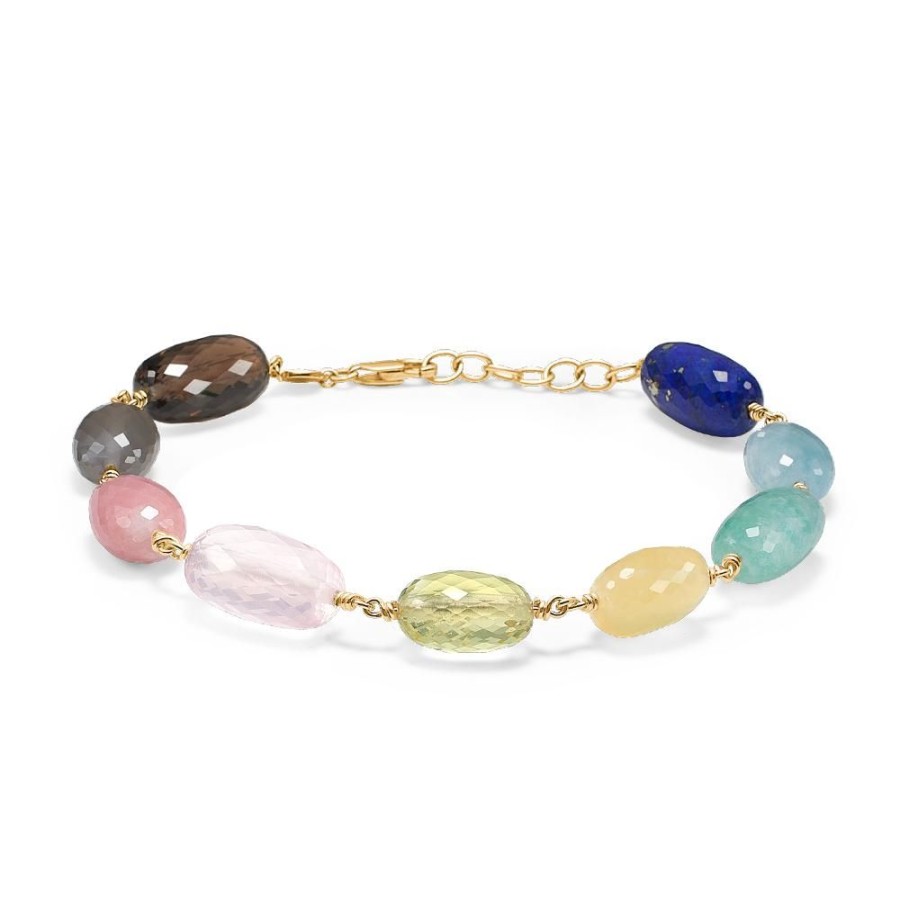 Jewellery Mads Z | Cocktail Bracelet In 14 Ct. Gold With Smoky Quartz And Pink Opal