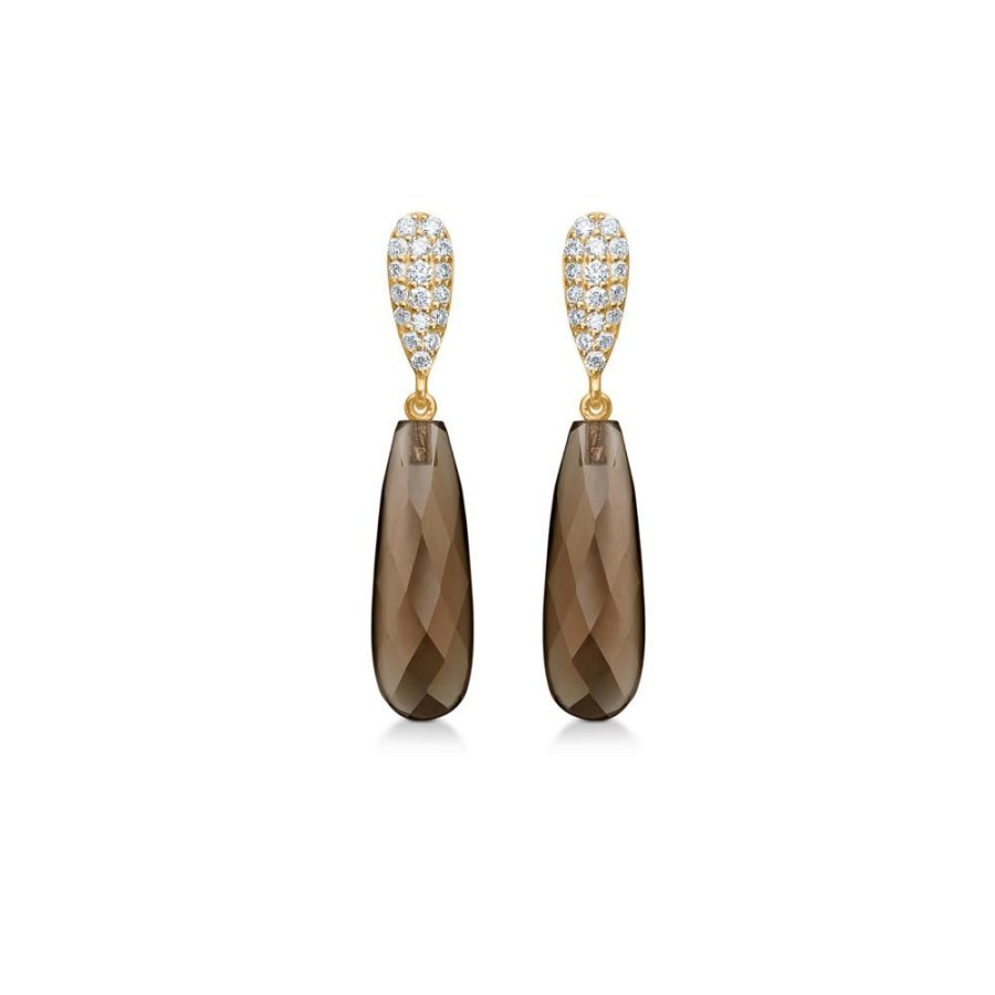 Jewellery Mads Z | Love Drops Earrings In 14 Kt. Gold With Smoky Quartz And Diamond