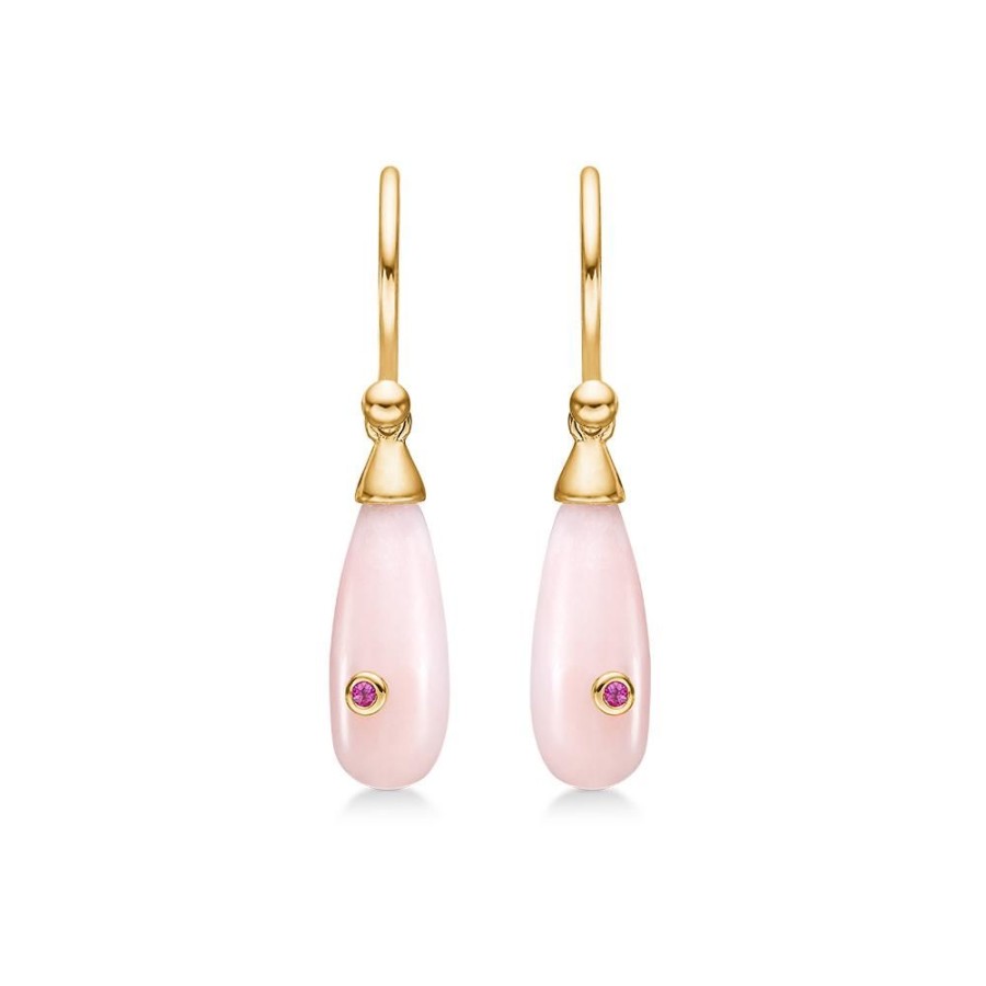 Jewellery Mads Z | Precious Drops Earrings In 14 Ct Gold With Pink Opal And Ruby