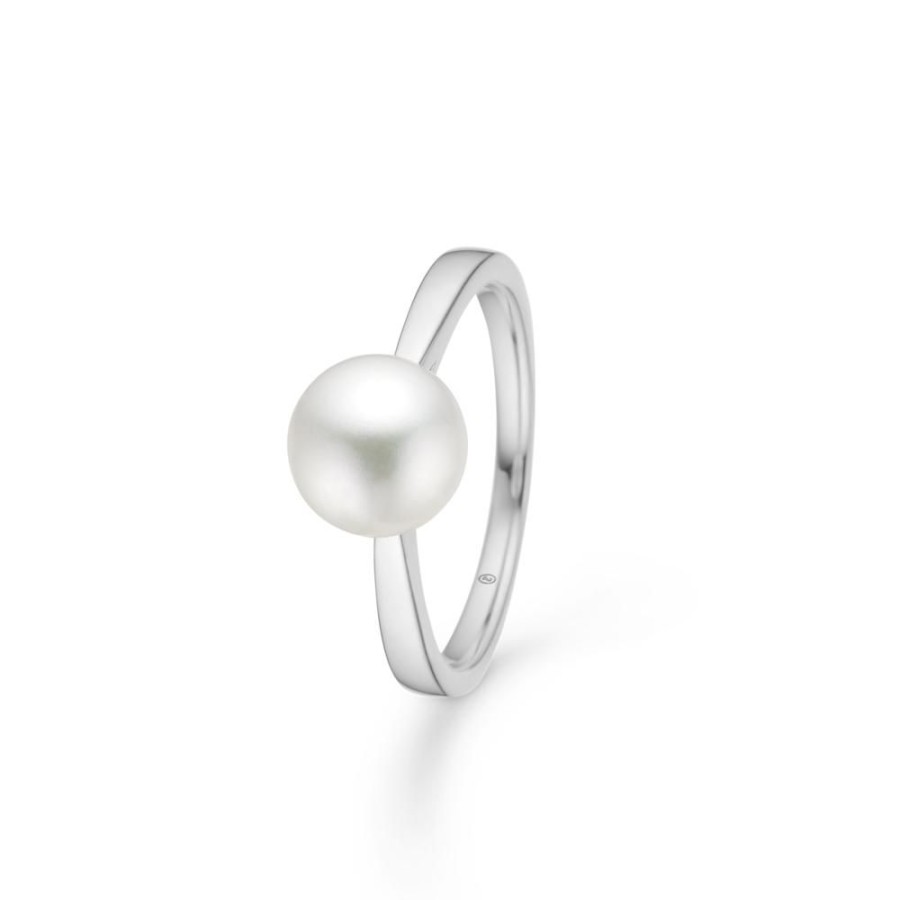 Jewellery Mads Z | Crown Pearl Ring In 14 Ct. White Gold With Cultured Pearl