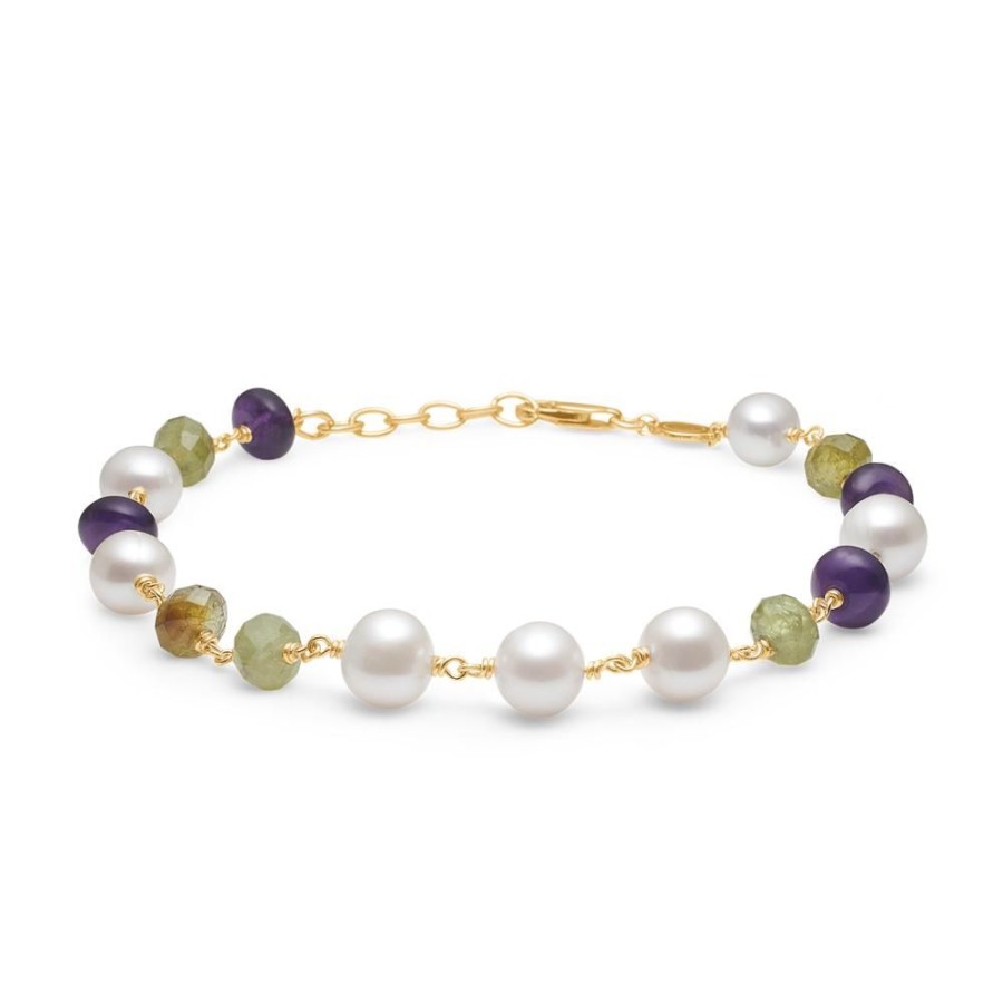 Jewellery Mads Z | Treasure Bracelet In 14 Kt. Gold With Green Garnet, Cultured Pearls And Amethyst