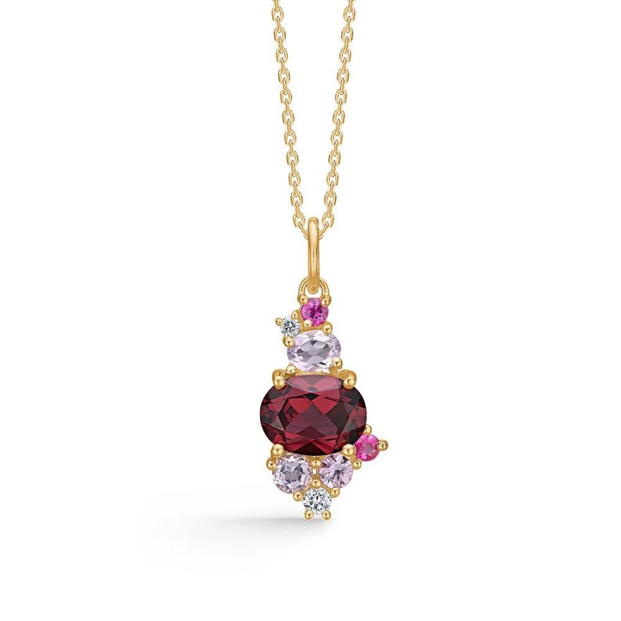 Jewellery Mads Z | Four Seasons Autumn Pendant In 14 Ct. Gold With Garnet And Ruby