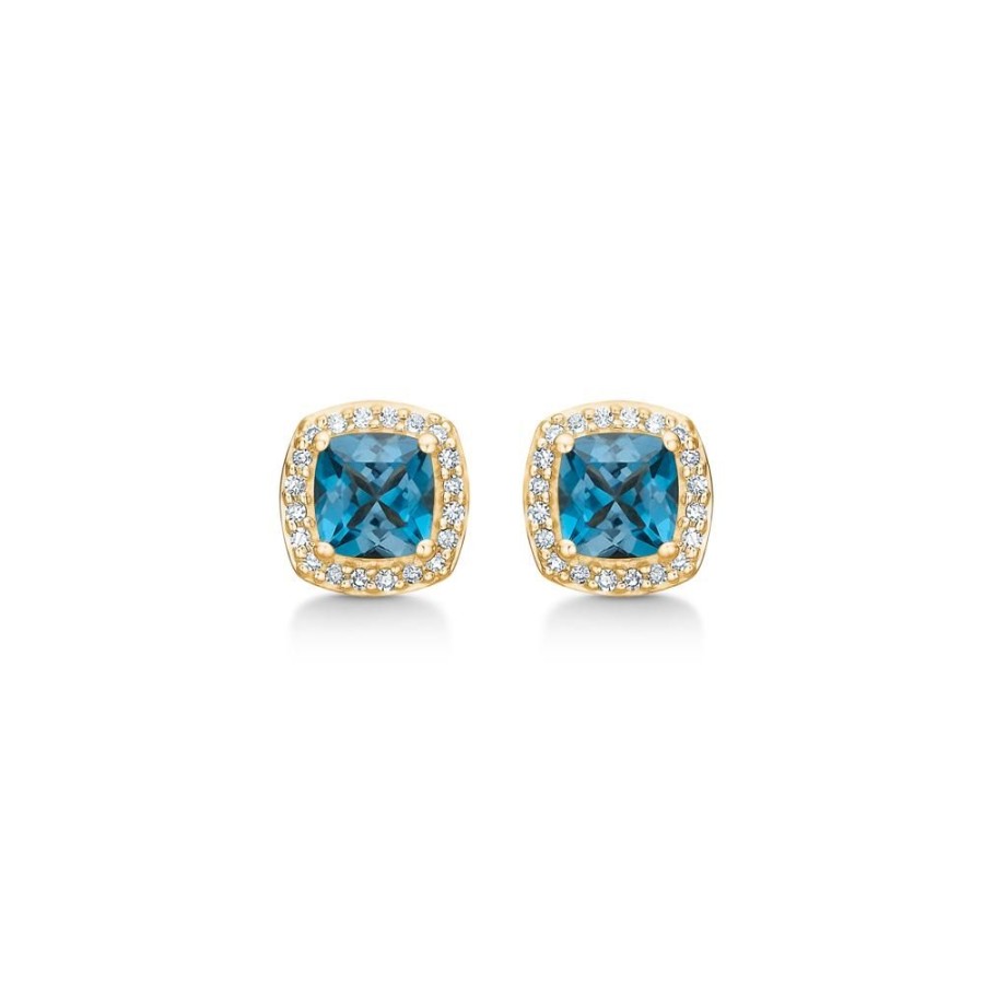 Jewellery Mads Z | Mona Lisa Earrings In 14 Ct. Gold With London Blue Topaz And Diamond