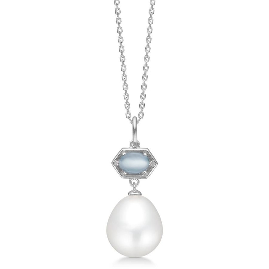 Jewellery Mads Z | Pearl Delight Silver Necklace With Aquamarine And Pearl