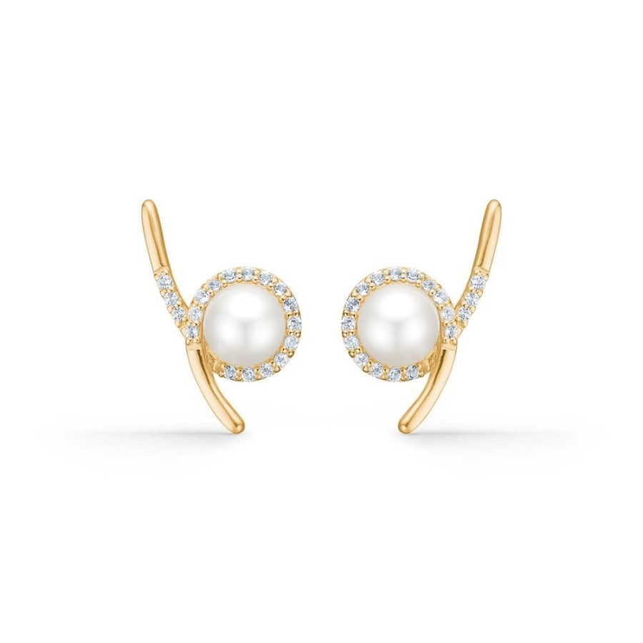 Jewellery Mads Z | Kimberly Earrings In 14 Ct. Gold With Cultured Pearl And Diamond