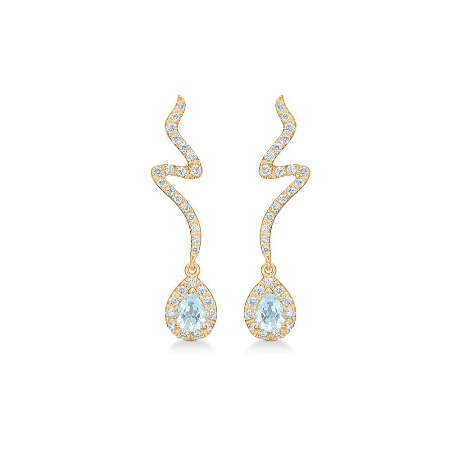 Jewellery Mads Z | Aquatic Earrings In 14 Ct. Gold With Aquamarine And Diamonds