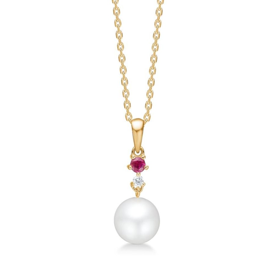 Jewellery Mads Z | Pink Felicity Pendant In 14 Ct. Gold With Ruby And Brilliant Cut Diamonds