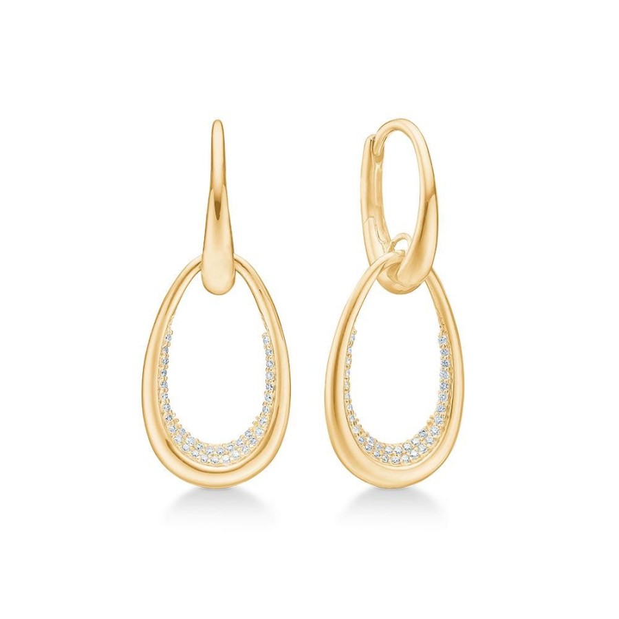 Jewellery Mads Z | Diamond Ellipse Earrings In 14 Ct. Gold W. Diamonds