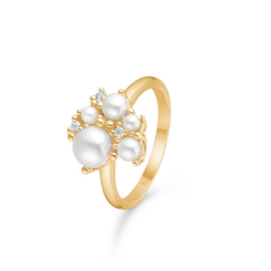 Jewellery Mads Z | Diamond Cloud Ring In 14 Ct. Gold With Cultured Pearl And Diamonds