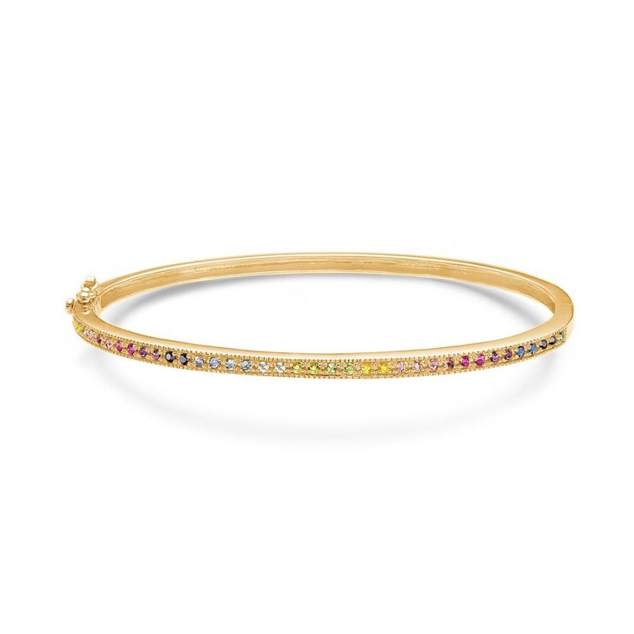 Jewellery Mads Z | Rainbow Bangle In 14 Ct. Gold W. Precious Stones