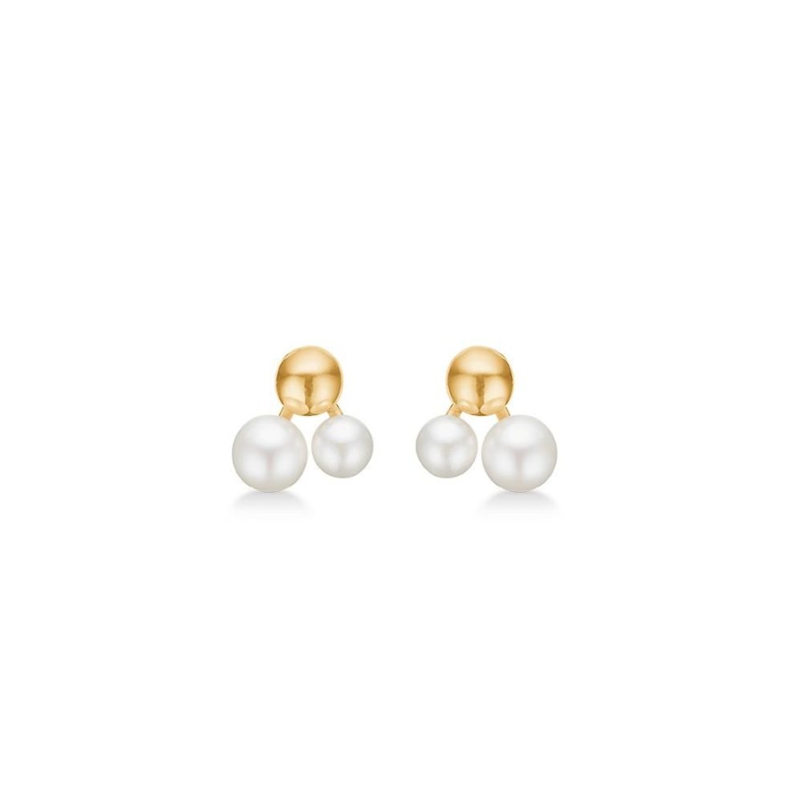 Jewellery Mads Z | Moon Earrings In 8 Ct. Gold With Cultured Pearls