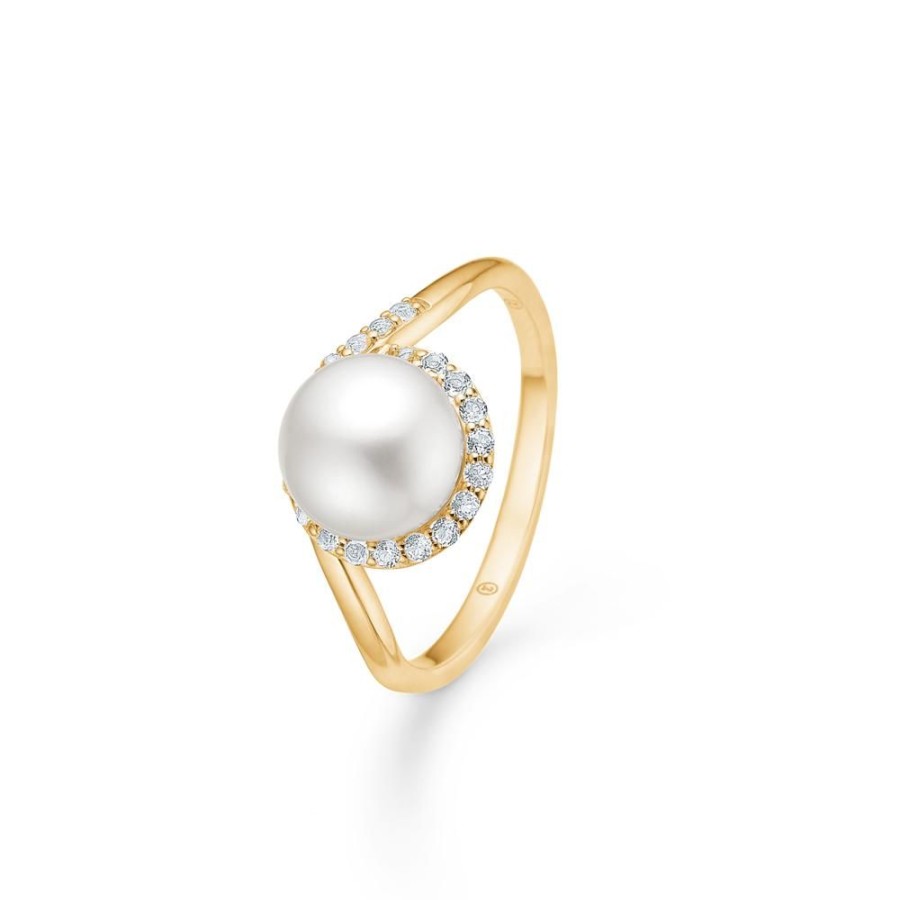 Jewellery Mads Z | Kimberly Ring In 14 Ct. Gold With Cultured Pearls And Diamond