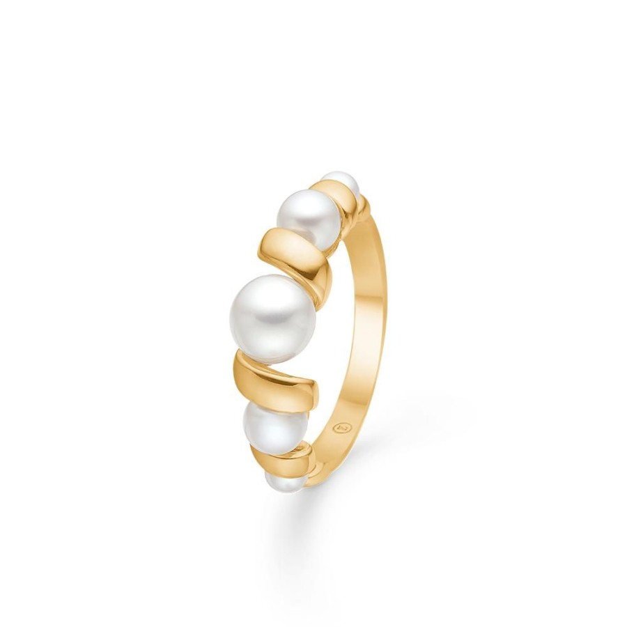 Jewellery Mads Z | Swirl W. Pearl Ring 14 Ct. Gold