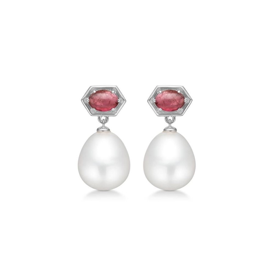 Jewellery Mads Z | Pearl Delight Silver Earrings With Pink Tourmaline And Pearl